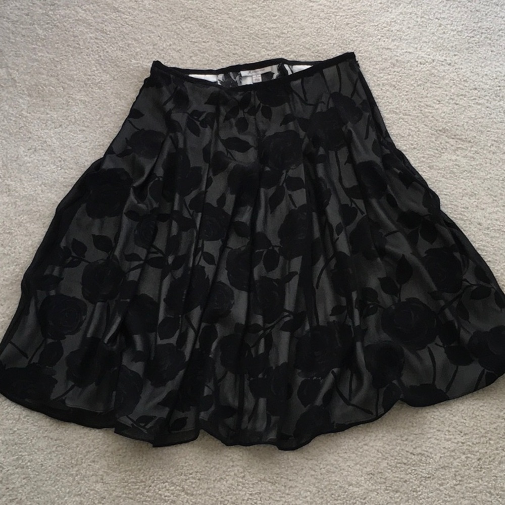 JM Collection - Sheer Black Lace over Floral Pattern Skirt